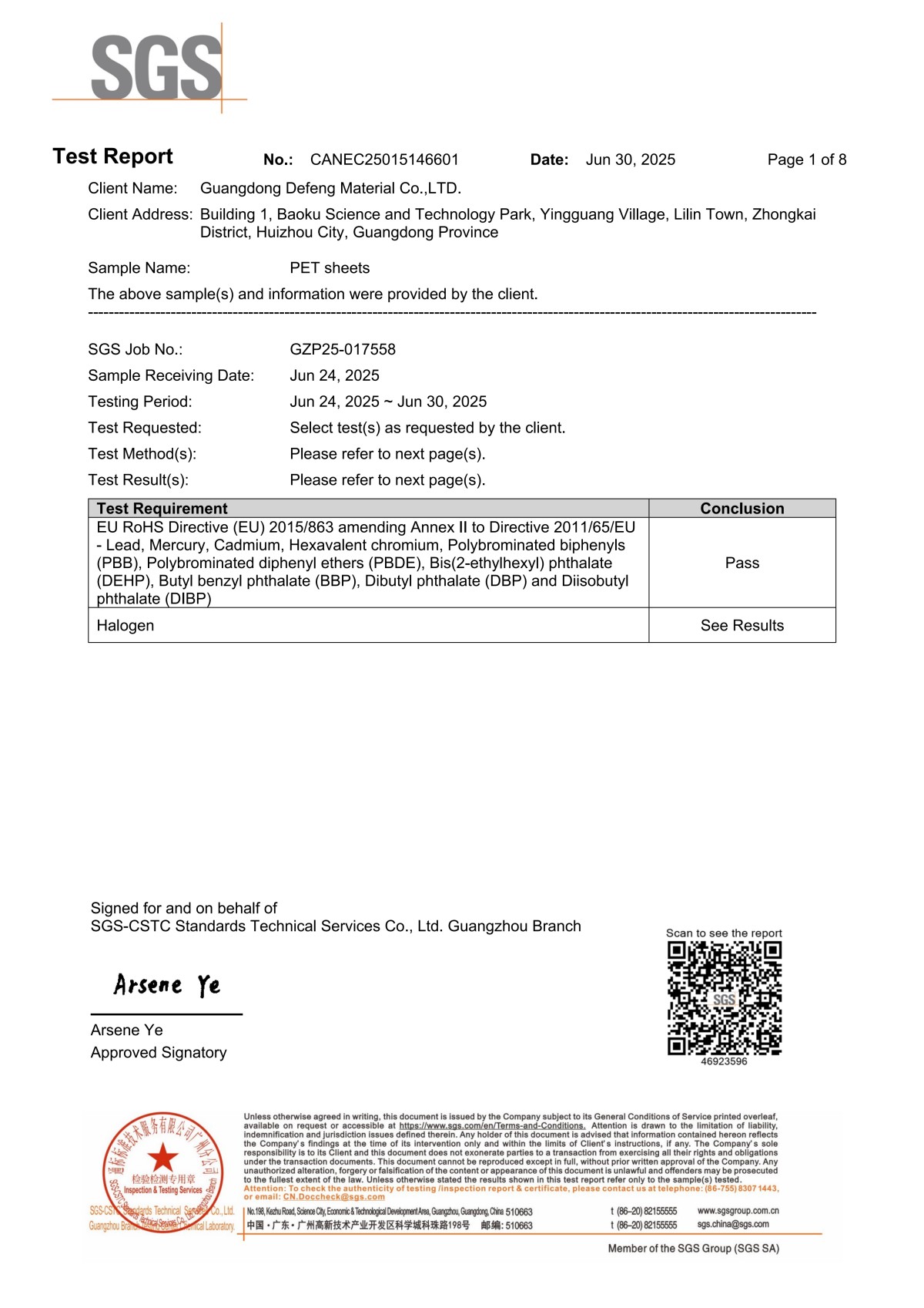 CANEC25015146601 ROHS report